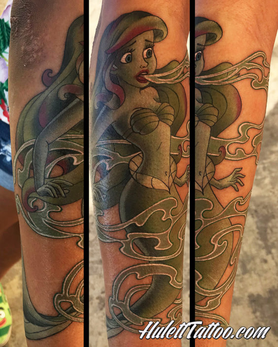 HulettTattoo, Jeremy Hulett, Hulett Tattoo, Seascape tattoo, ocean tattoo, aquatic tattoo, mermaid tattoo, little mermaid tattoo, Ariel tattoo, Disney tattoo