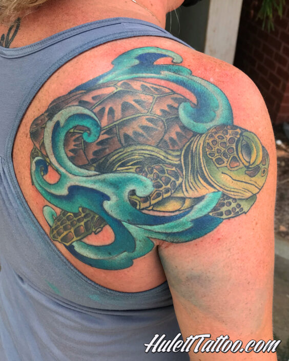 HulettTattoo, Jeremy Hulett, Hulett Tattoo, Seascape tattoo, ocean tattoo, diver tattoo, Sea turtle tattoo, cover up tattoo, neo traditional tattoo, aquatic tattoo